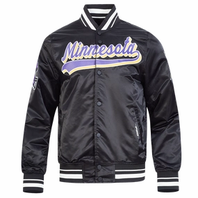 NFL MINNESOTA VIKINGS SCRIPT TAIL MEN'S SATIN JACKET (BLACK)