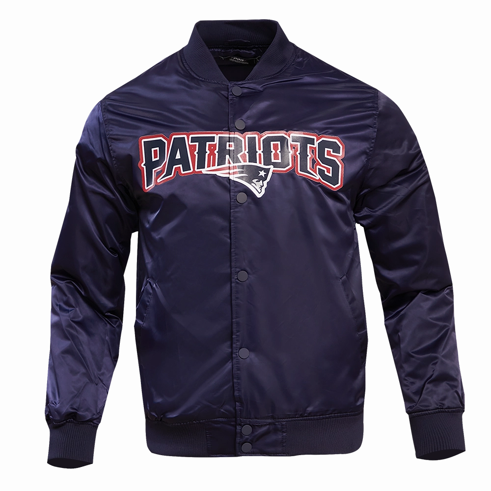 NFL NEW ENGLAND PATRIOTS BIG LOGO MEN'S SATIN JACKET (MIDNIGHT NAVY)
