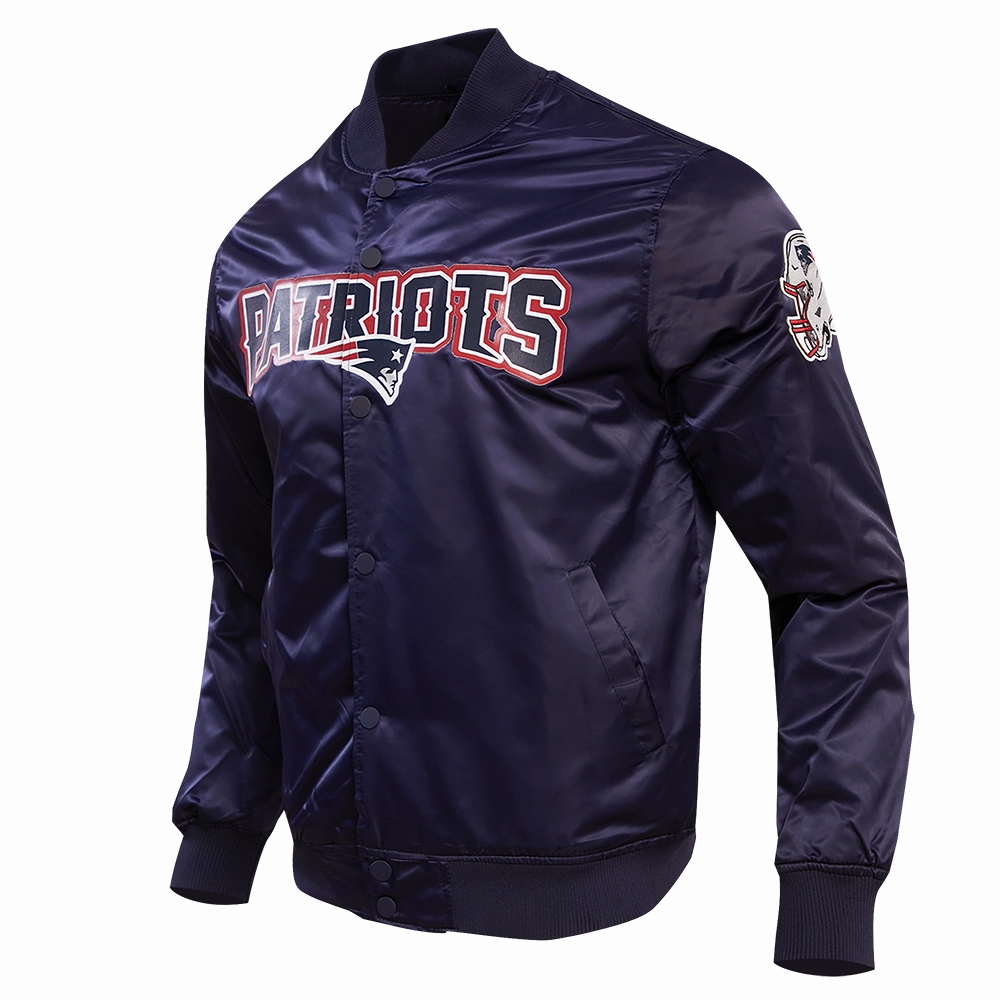 NFL NEW ENGLAND PATRIOTS BIG LOGO MEN'S SATIN JACKET (MIDNIGHT NAVY)
