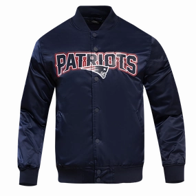 NFL NEW ENGLAND PATRIOTS BIG LOGO MEN'S SATIN JACKET (MIDNIGHT NAVY)