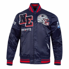 NFL NEW ENGLAND PATRIOTS MASHUP MEN'S RIB SATIN JACKET (MIDNIGHT NAVY/RED/MIDNIGHT NAVY)