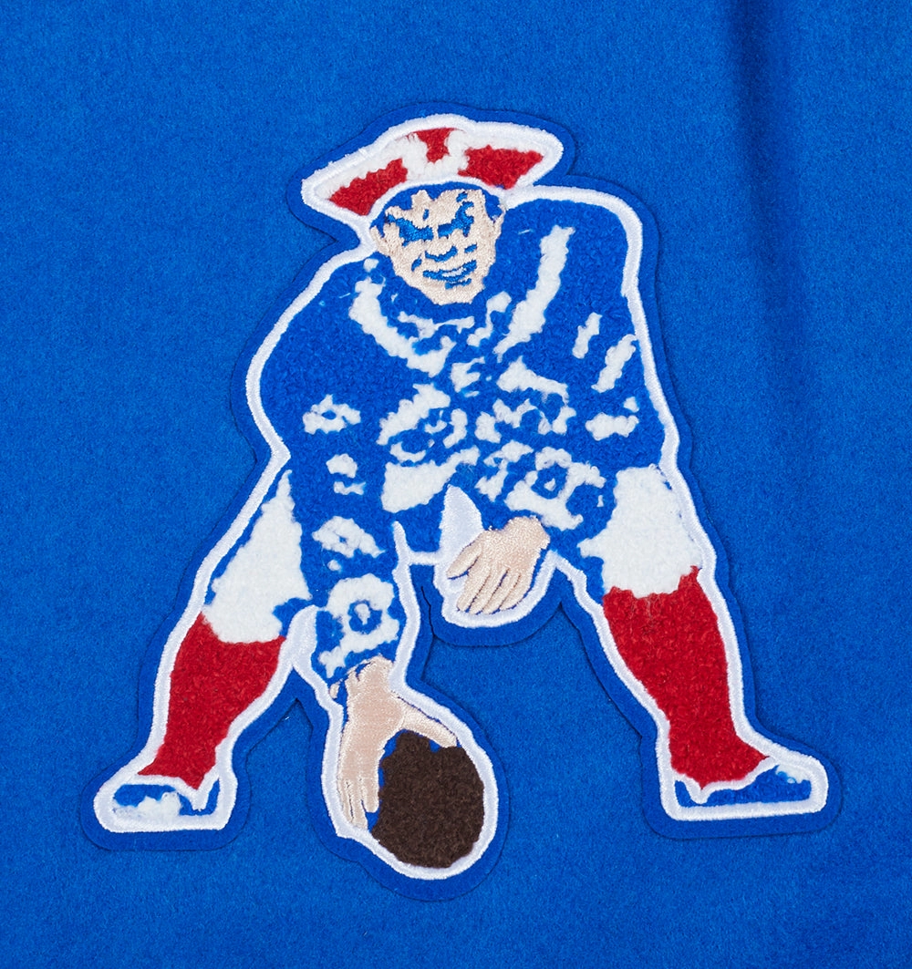 NFL NEW ENGLAND PATRIOTS RETRO CLASSIC MEN'S RIB WOOL VARSITY JACKET (ROYAL BLUE/RED)