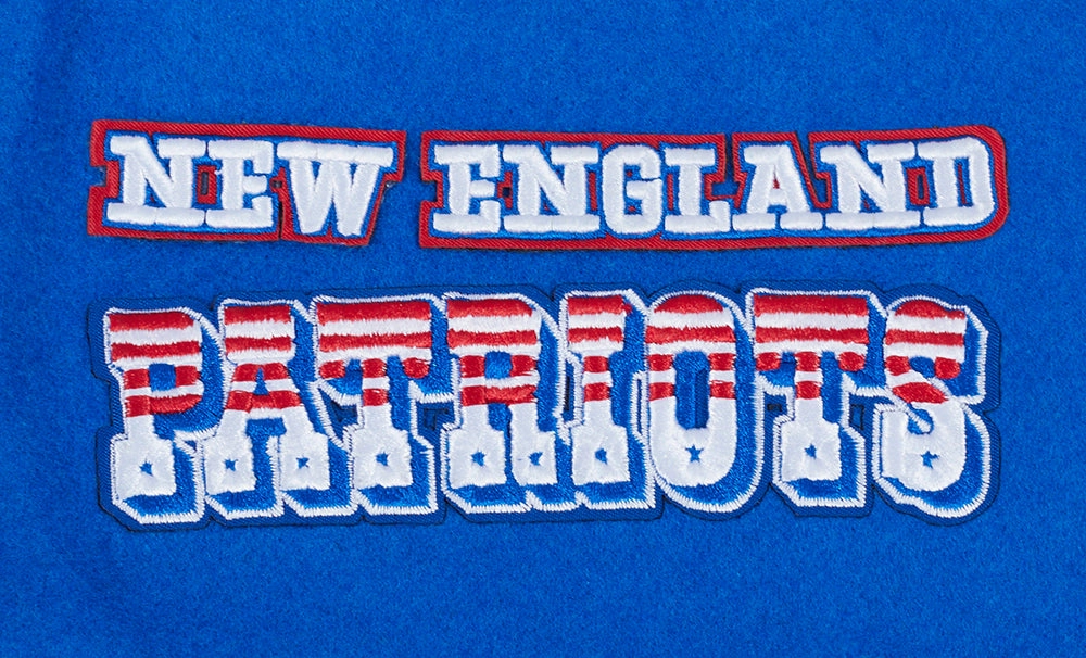 NFL NEW ENGLAND PATRIOTS RETRO CLASSIC MEN'S RIB WOOL VARSITY JACKET (ROYAL BLUE/RED)