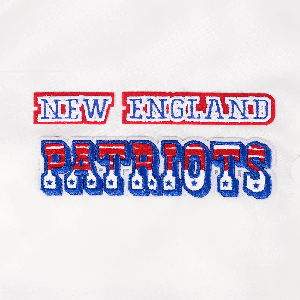 NFL NEW ENGLAND PATRIOTS RETRO CLASSIC WOMEN'S RIB SATIN JACKET (EGGSHELL/ ROYAL BLUE)