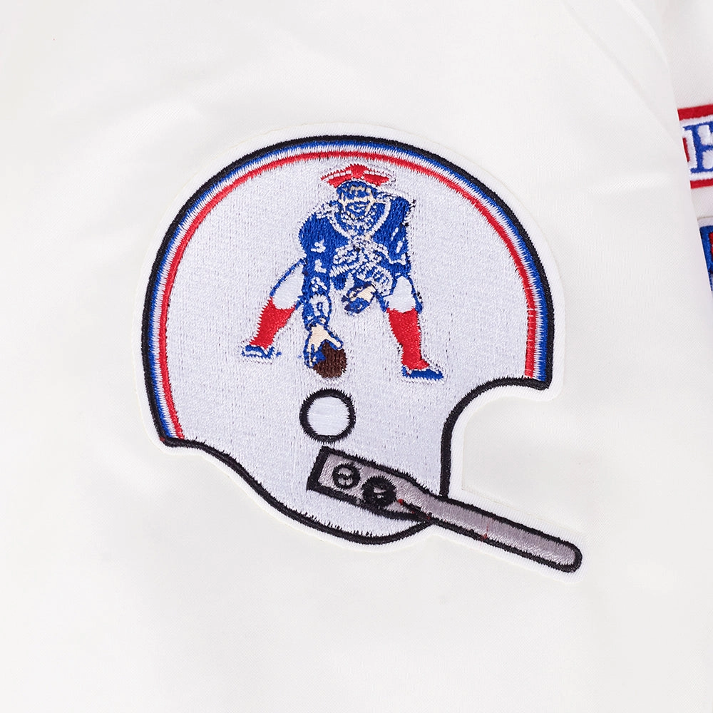 NFL NEW ENGLAND PATRIOTS RETRO CLASSIC WOMEN'S RIB SATIN JACKET (EGGSHELL/ ROYAL BLUE)