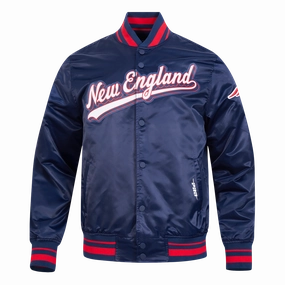 NFL NEW ENGLAND PATRIOTS SCRIPT TAIL MEN'S SATIN JACKET (MIDNIGHT NAVY/RED/MIDNIGHT NAVY)
