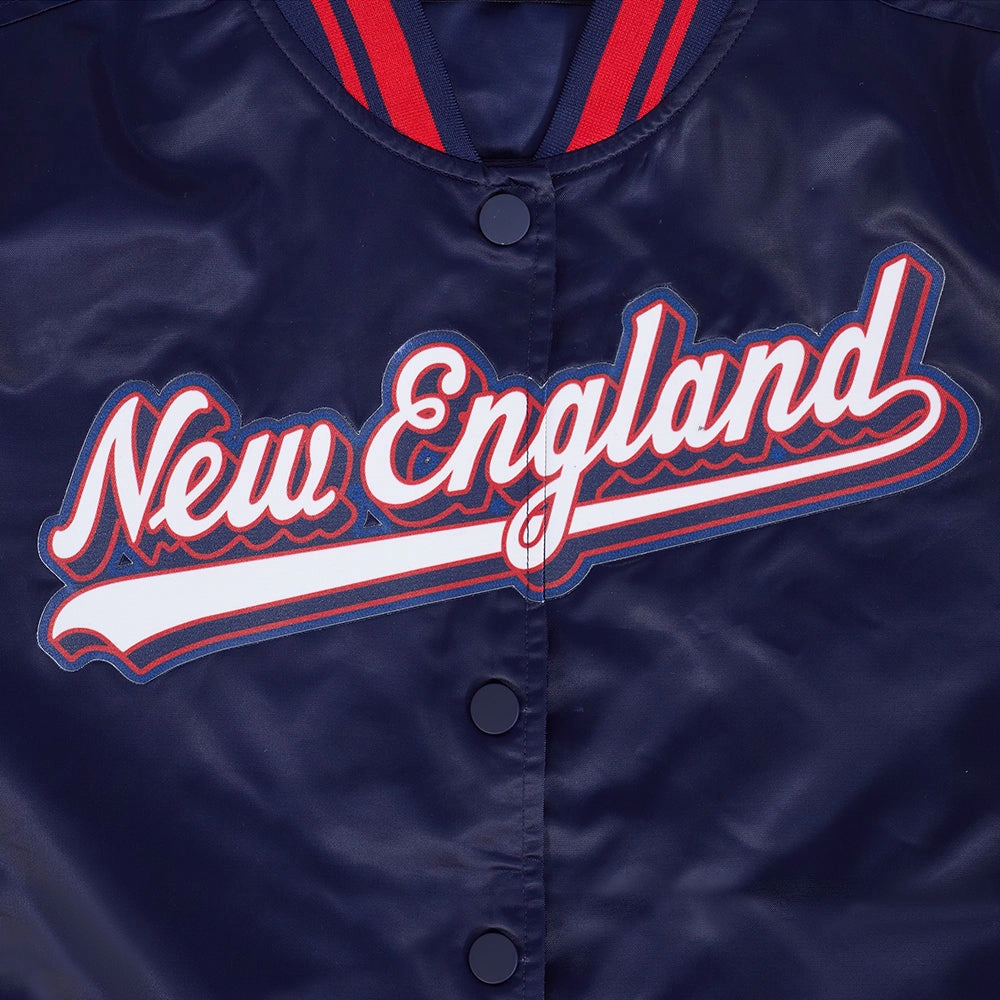 NFL NEW ENGLAND PATRIOTS SCRIPT TAIL WOMEN'S SATIN JACKET (MIDNIGHT NAVY/RED/MIDNIGHT NAVY)