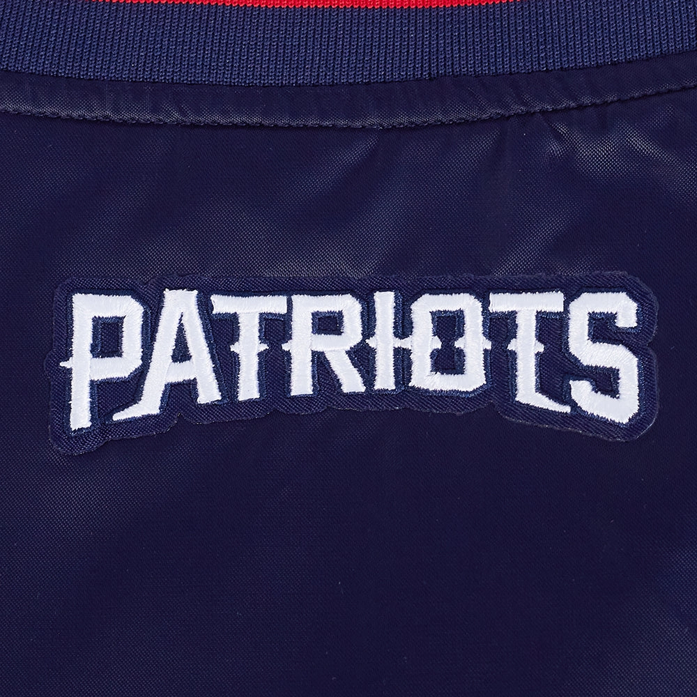 NFL NEW ENGLAND PATRIOTS SCRIPT TAIL WOMEN'S SATIN JACKET (MIDNIGHT NAVY/RED/MIDNIGHT NAVY)
