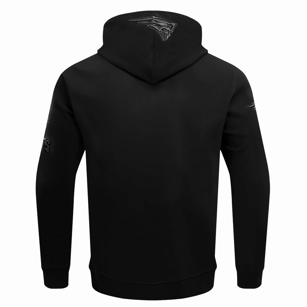 NFL NEW ENGLAND PATRIOTS TRIPLE BLACK MEN'S DOUBLE KNIT PULLOVER HOODIE (TRIPLE BLACK MEN'S)