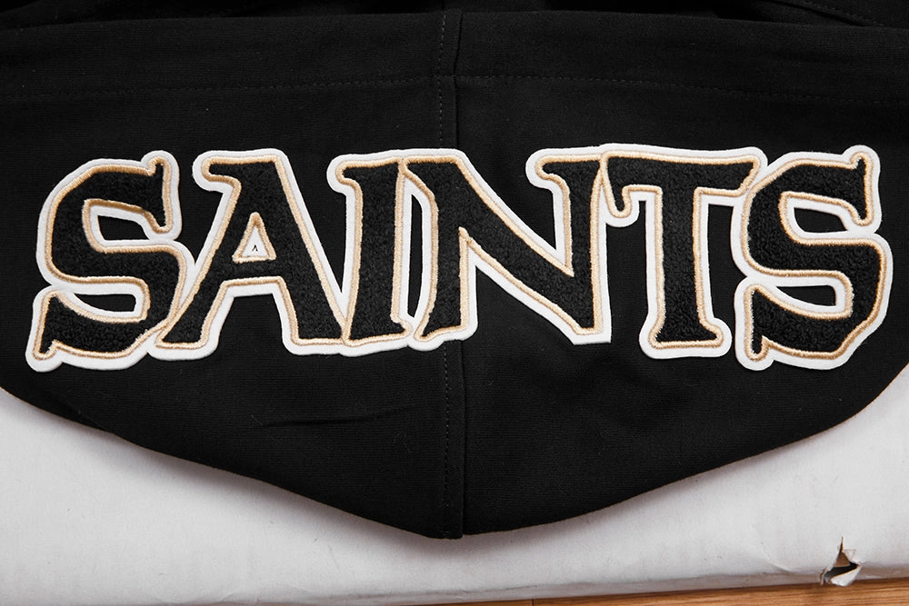 NFL NEW ORLEANS SAINTS CLASSIC CHENILLE MEN'S DOUBLE KNIT PULLOVER HOODIE (BLACK)