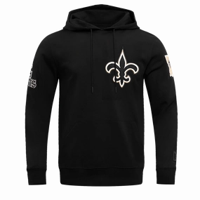 NFL NEW ORLEANS SAINTS CLASSIC CHENILLE MEN'S DOUBLE KNIT PULLOVER HOODIE (BLACK)