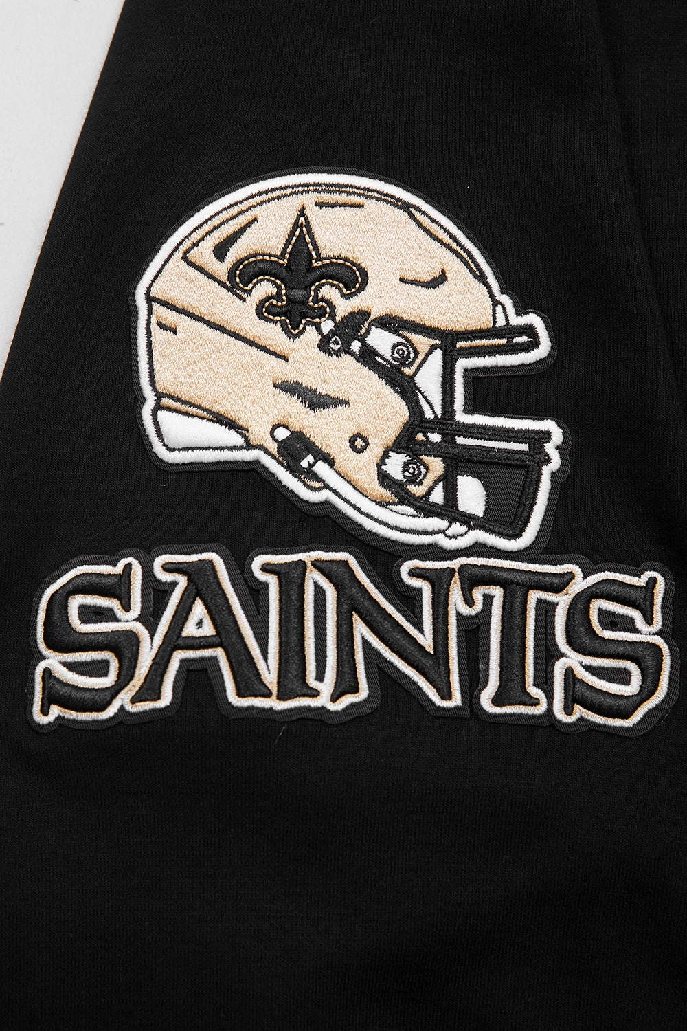 NFL NEW ORLEANS SAINTS CLASSIC CHENILLE MEN'S DOUBLE KNIT PULLOVER HOODIE (BLACK)