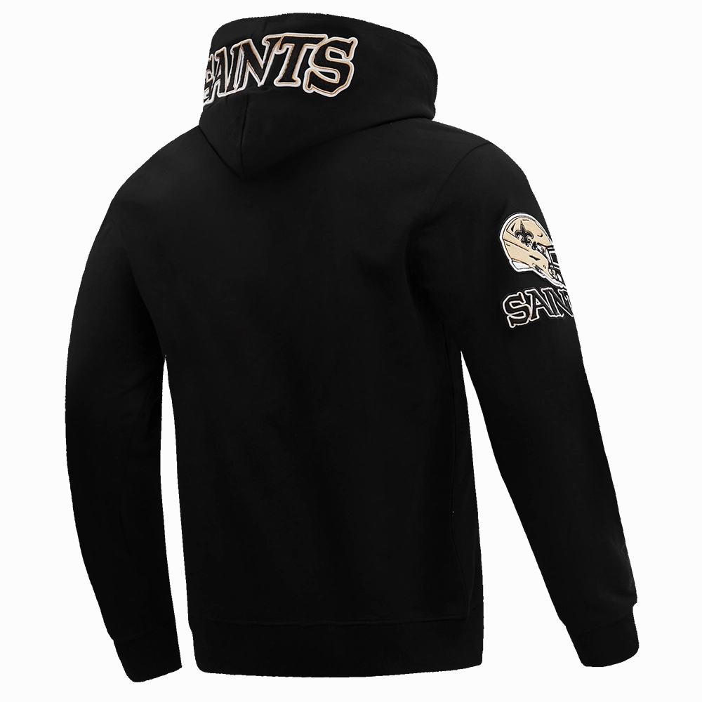 NFL NEW ORLEANS SAINTS CLASSIC CHENILLE MEN'S DOUBLE KNIT PULLOVER HOODIE (BLACK)