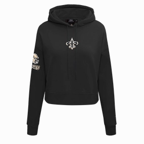 NFL NEW ORLEANS SAINTS CLASSIC WOMEN'S FLEECE CROPPED PULLOVER HOODIE (BLACK)