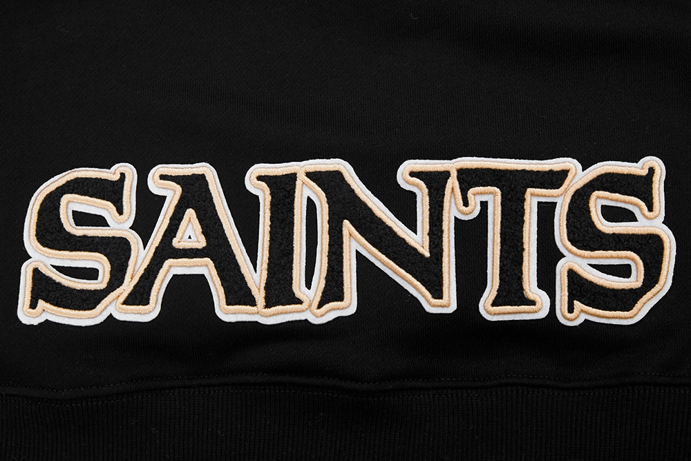 NFL NEW ORLEANS SAINTS CLASSIC WOMEN'S FLEECE CROPPED PULLOVER HOODIE (BLACK)