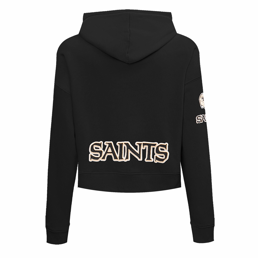 NFL NEW ORLEANS SAINTS CLASSIC WOMEN'S FLEECE CROPPED PULLOVER HOODIE (BLACK)