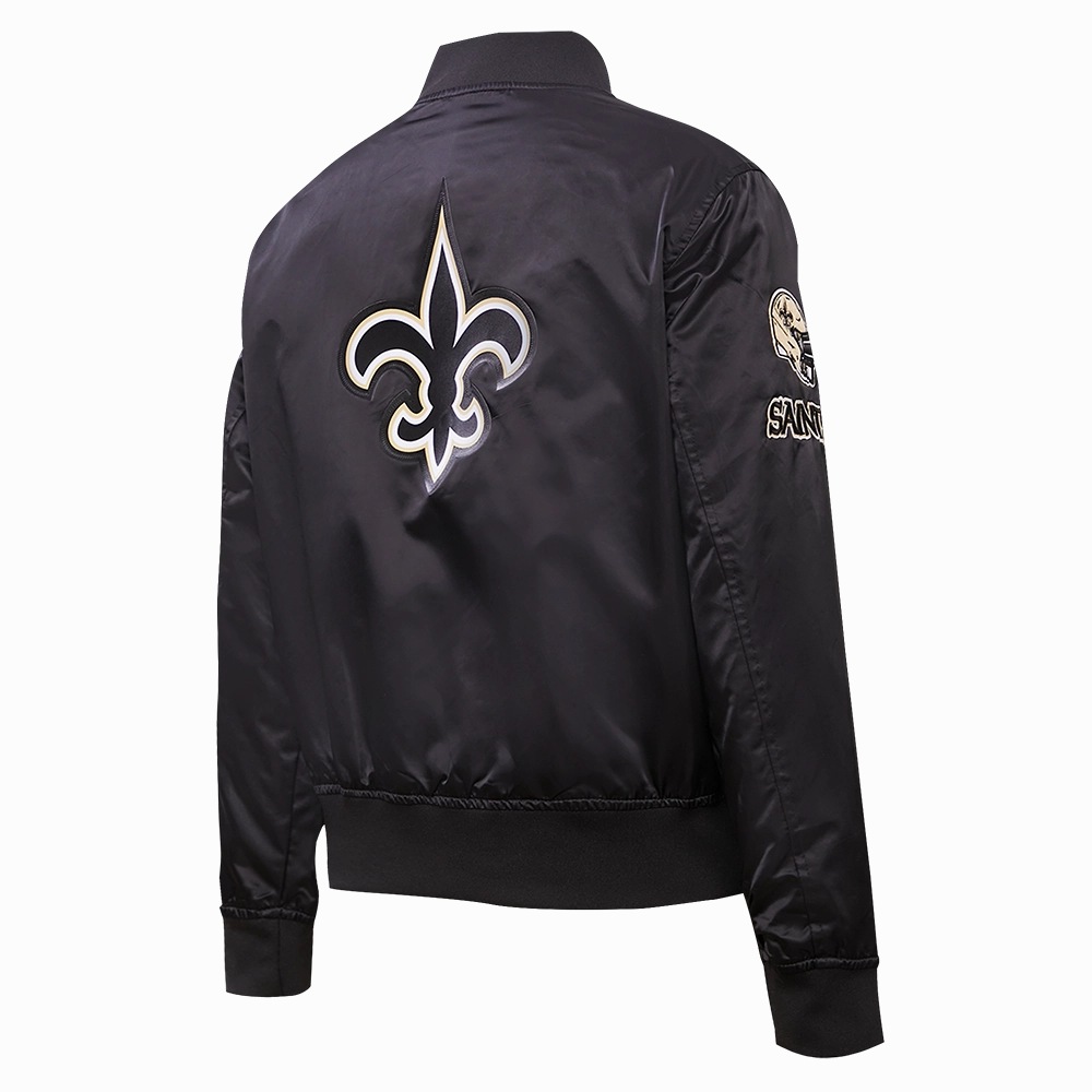 NFL NEW ORLEANS SAINTS CLASSIC WOMEN'S SATIN JACKET (BLACK/WHITE)
