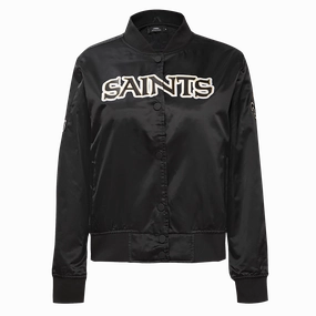 NFL NEW ORLEANS SAINTS CLASSIC WOMEN'S SATIN JACKET (BLACK/WHITE)