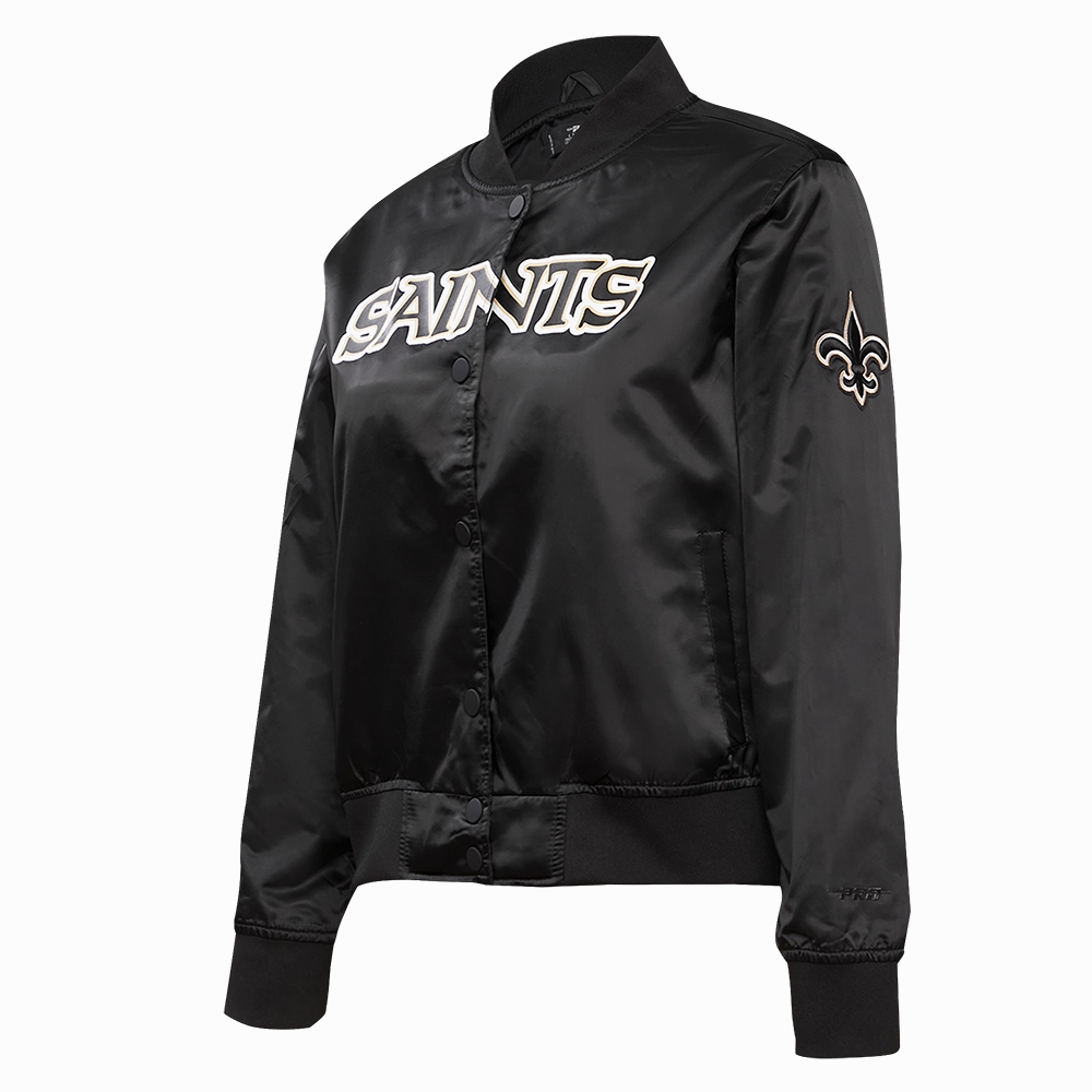 NFL NEW ORLEANS SAINTS CLASSIC WOMEN'S SATIN JACKET (BLACK/WHITE)