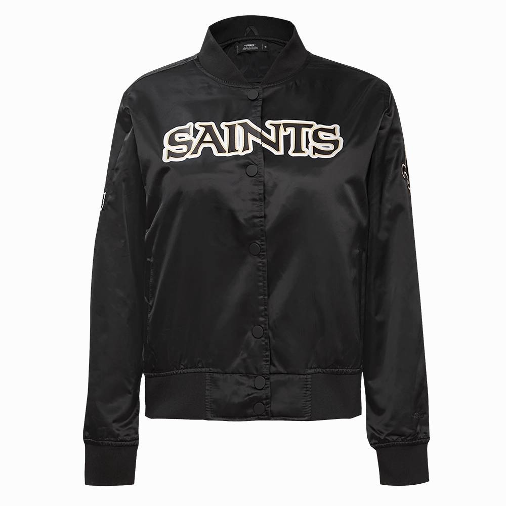 NFL NEW ORLEANS SAINTS CLASSIC WOMEN'S SATIN JACKET (BLACK/WHITE)