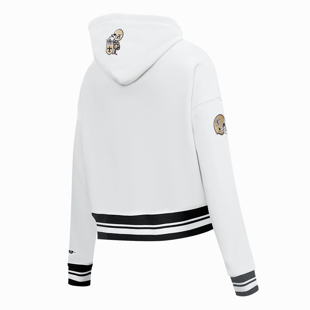 NFL NEW ORLEANS SAINTS RETRO CLASSIC WOMEN'S CROPPED PULLOVER HOODIE (WHITE/BLACK)