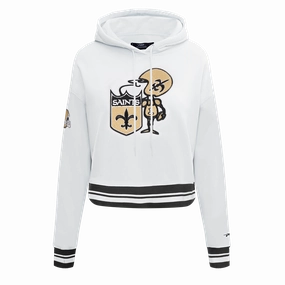 NFL NEW ORLEANS SAINTS RETRO CLASSIC WOMEN'S CROPPED PULLOVER HOODIE (WHITE/BLACK)