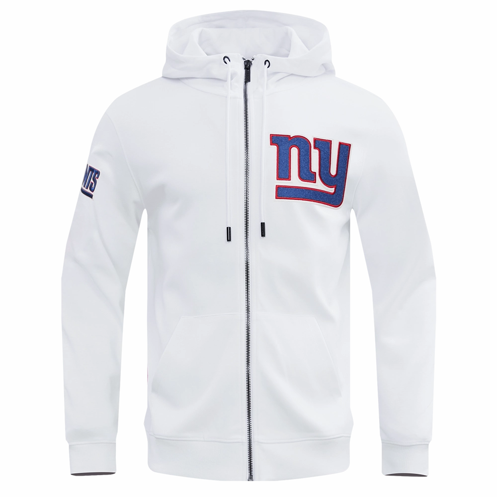NFL NEW YORK GIANTS CLASSIC CHENILLE MEN'S FULL ZIP HOODIE  (WHITE)