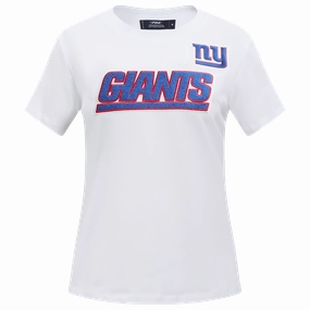 NFL NEW YORK GIANTS CLASSIC SHORT SLEEVE WOMEN'S SINGLE JERSEY SLIM FIT TEE (WHITE)