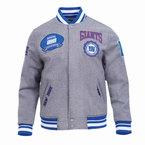 NFL NEW YORK GIANTS CREST EMBLEM MEN'S WOOL VARSITY JACKET (HEATHER GREY/DODGER BLUE)