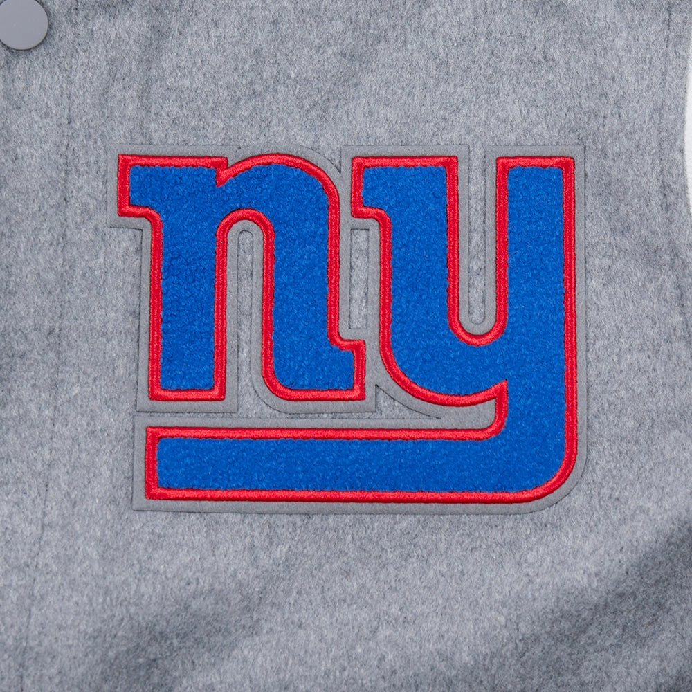 NFL NEW YORK GIANTS OLD ENGLISH MEN'S RIB WOOL VARSITY JACKET (HEATHER GREY/WHITE)