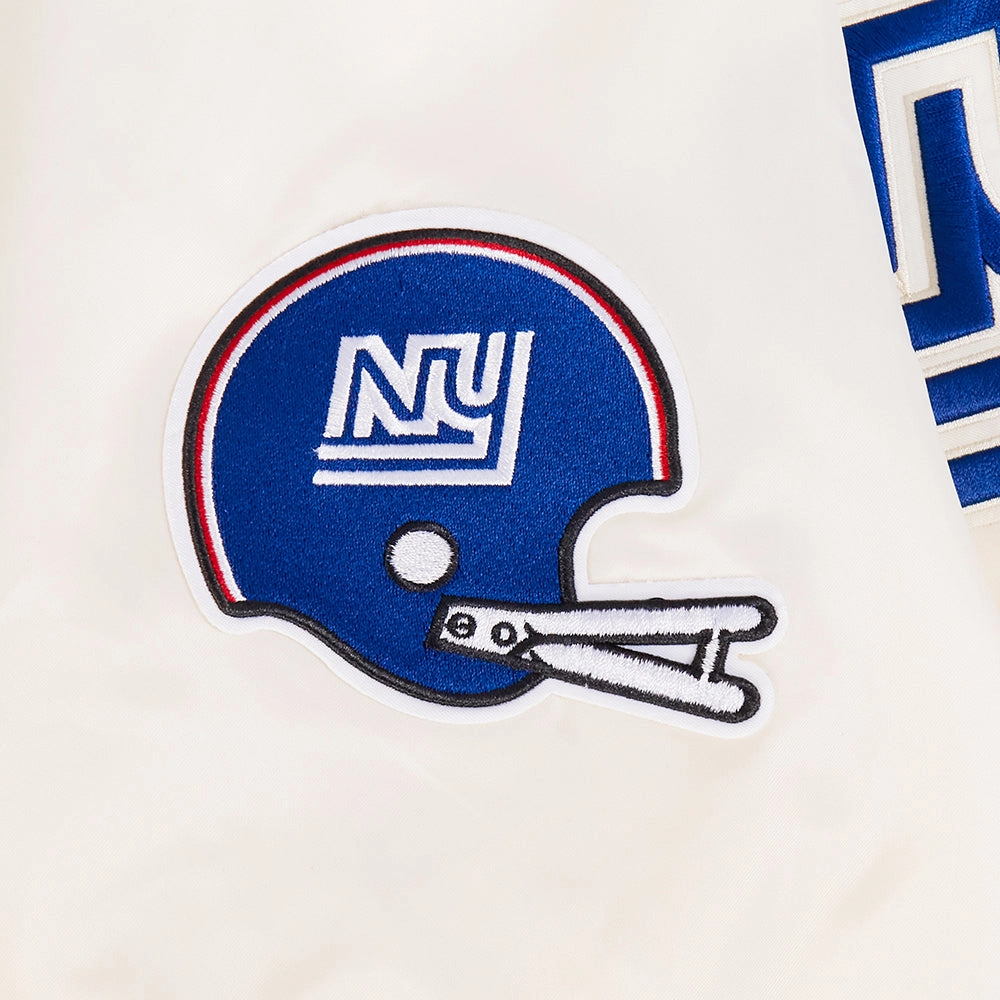 NFL NEW YORK GIANTS RETRO CLASSIC MEN'S RIB SATIN JACKET (EGGSHELL/DODGER BLUE)