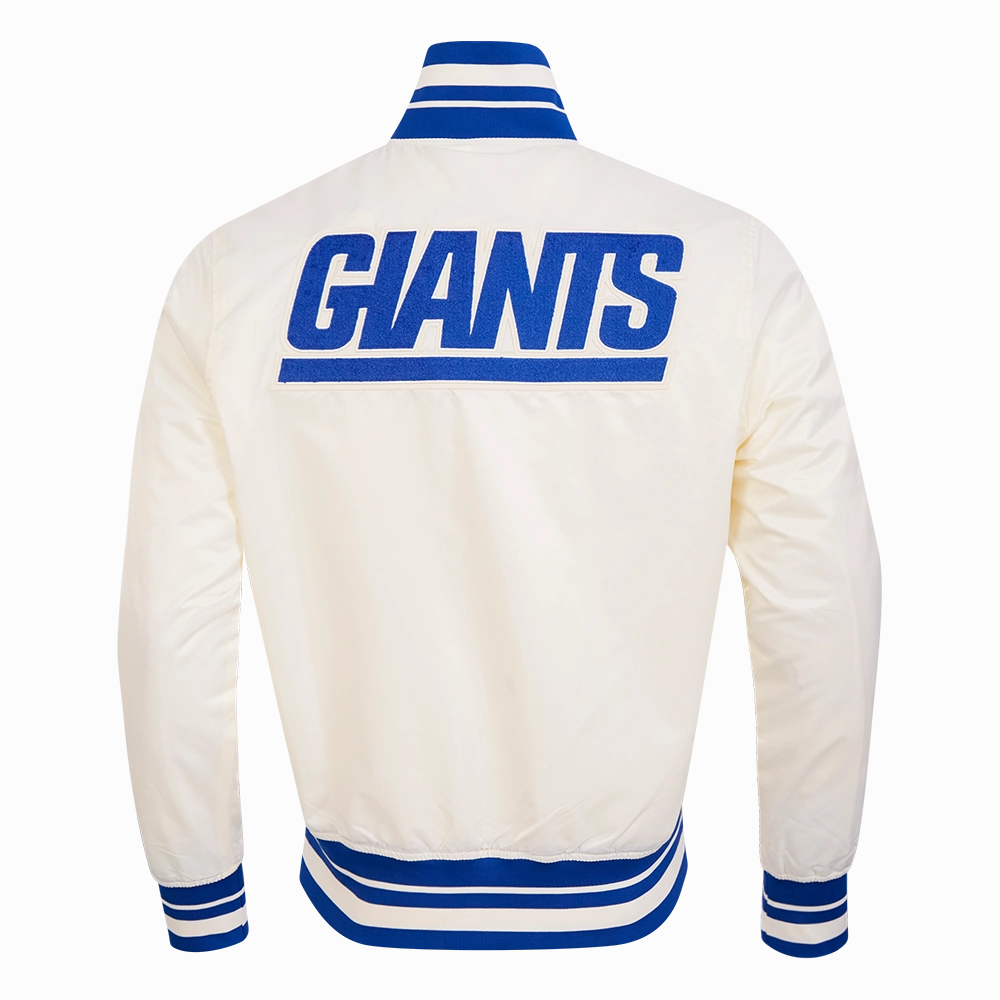 NFL NEW YORK GIANTS RETRO CLASSIC MEN'S RIB SATIN JACKET (EGGSHELL/DODGER BLUE)