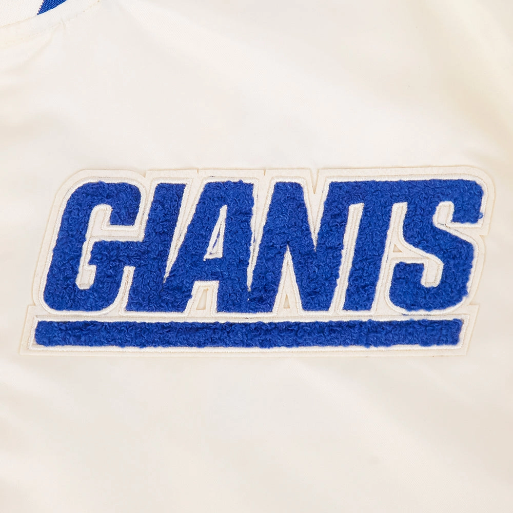 NFL NEW YORK GIANTS RETRO CLASSIC MEN'S RIB SATIN JACKET (EGGSHELL/DODGER BLUE)