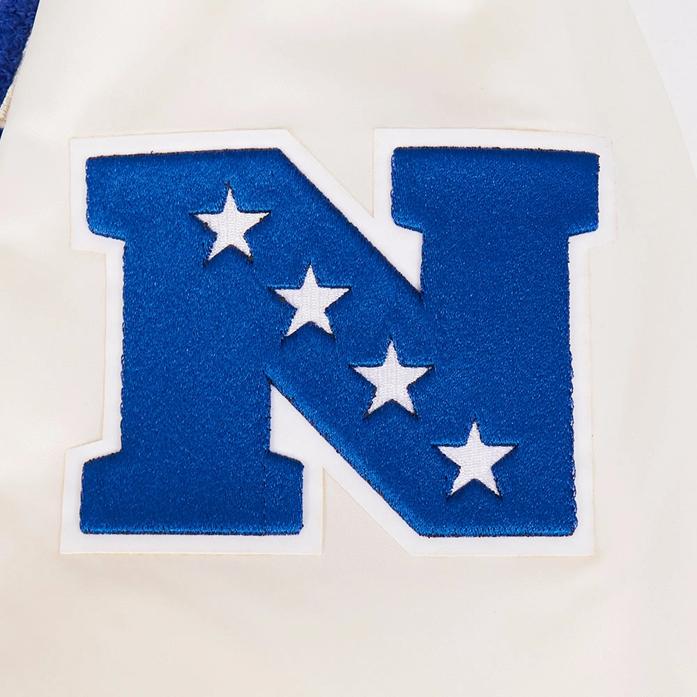 NFL NEW YORK GIANTS RETRO CLASSIC MEN'S RIB SATIN JACKET (EGGSHELL/DODGER BLUE)
