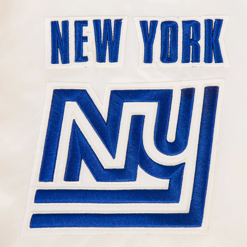 NFL NEW YORK GIANTS RETRO CLASSIC MEN'S RIB SATIN JACKET (EGGSHELL/DODGER BLUE)