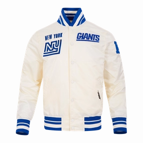 NFL NEW YORK GIANTS RETRO CLASSIC MEN'S RIB SATIN JACKET (EGGSHELL/DODGER BLUE)