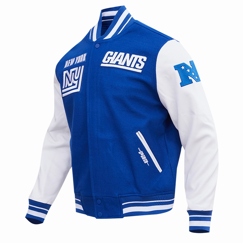 NFL NEW YORK GIANTS RETRO CLASSIC MEN'S RIB WOOL VARSITY JACKET (DODGER BLUE)