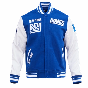 NFL NEW YORK GIANTS RETRO CLASSIC MEN'S RIB WOOL VARSITY JACKET (DODGER BLUE)