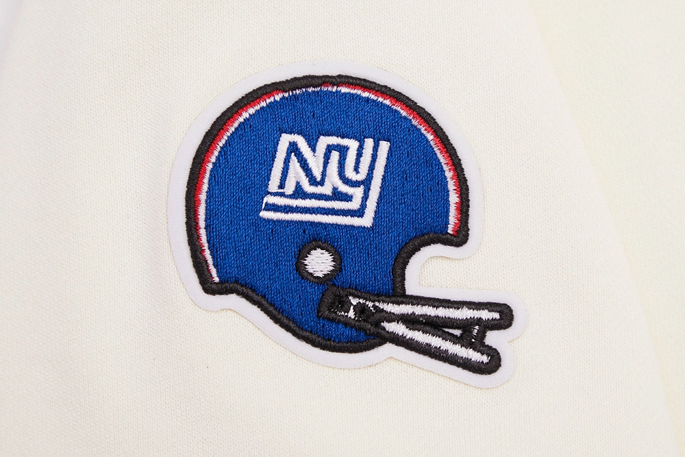 NFL NEW YORK GIANTS RETRO CLASSIC WOMEN'S RIB CROPPED PULLOVER HOODIE (EGGSHELL/DODGER BLUE)