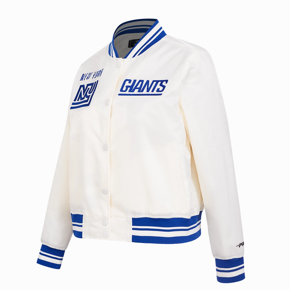 NFL NEW YORK GIANTS RETRO CLASSIC WOMEN'S RIB SATIN JACKET (EGGSHELL/DODGER BLUE)