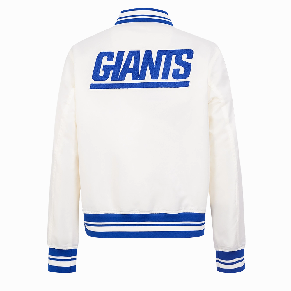 NFL NEW YORK GIANTS RETRO CLASSIC WOMEN'S RIB SATIN JACKET (EGGSHELL/DODGER BLUE)