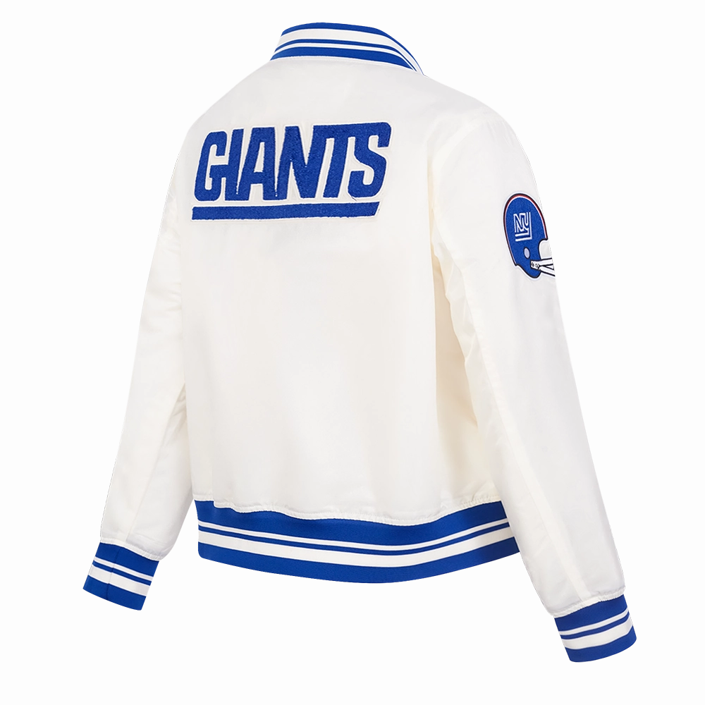 NFL NEW YORK GIANTS RETRO CLASSIC WOMEN'S RIB SATIN JACKET (EGGSHELL/DODGER BLUE)