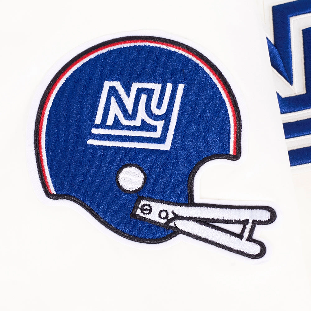 NFL NEW YORK GIANTS RETRO CLASSIC WOMEN'S RIB SATIN JACKET (EGGSHELL/DODGER BLUE)