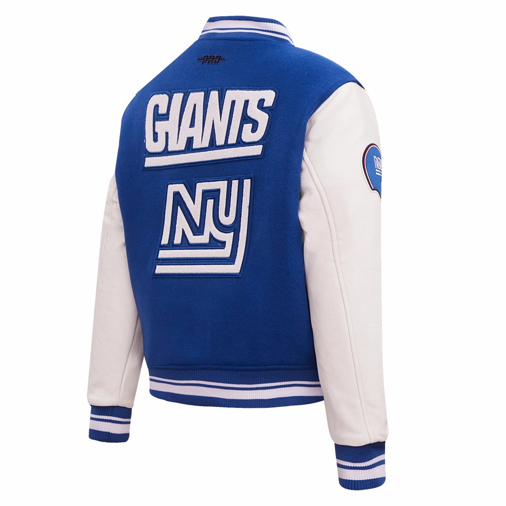 NFL NEW YORK GIANTS RETRO CLASSIC WOMEN'S RIB WOOL VARSITY JACKET (DODGER BLUE/WHITE)