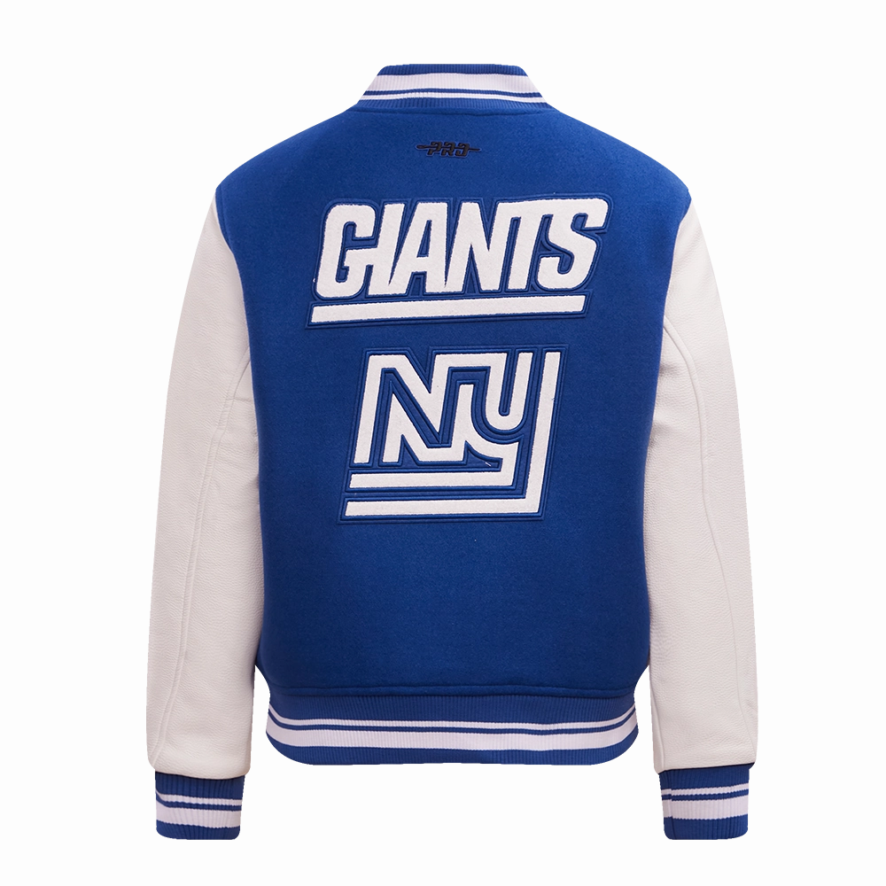 NFL NEW YORK GIANTS RETRO CLASSIC WOMEN'S RIB WOOL VARSITY JACKET (DODGER BLUE/WHITE)