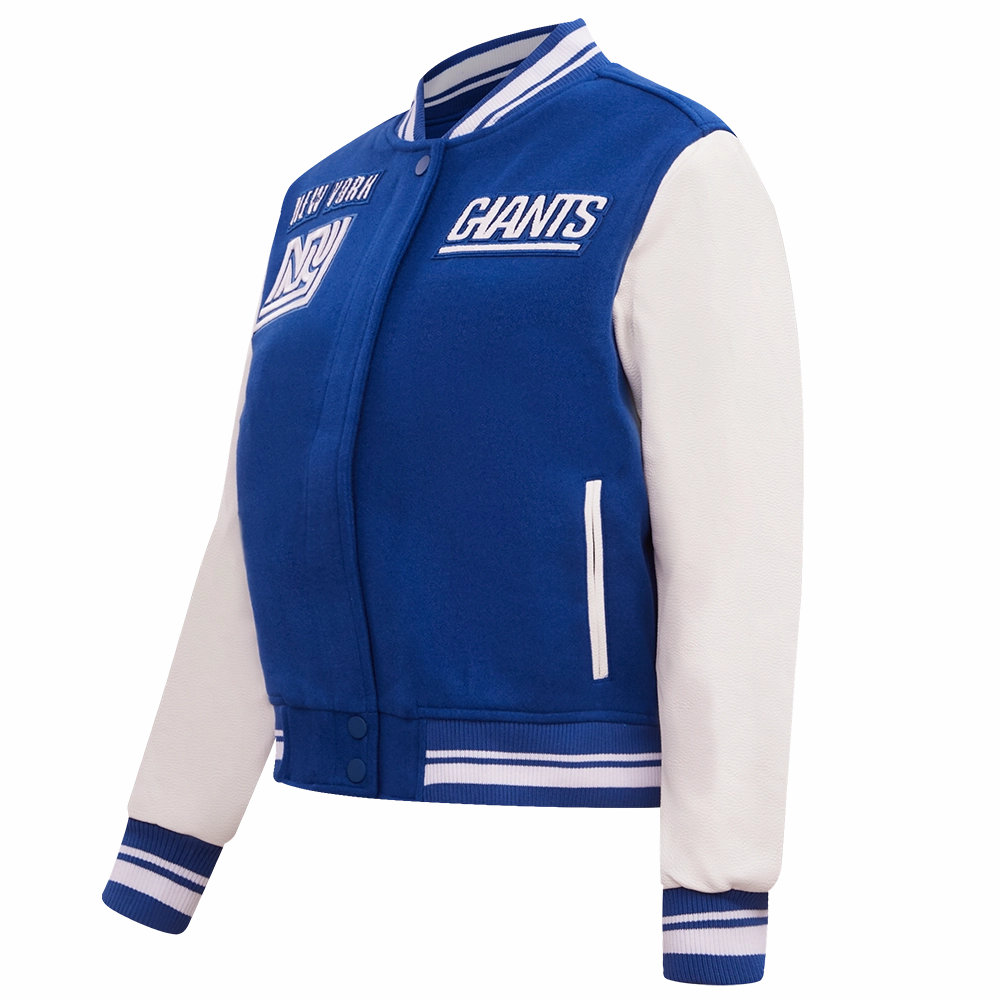 NFL NEW YORK GIANTS RETRO CLASSIC WOMEN'S RIB WOOL VARSITY JACKET (DODGER BLUE/WHITE)