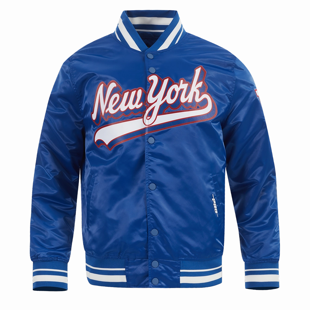 NFL NEW YORK GIANTS SCRIPT TAIL MEN'S SATIN JACKET (DODGER BLUE)