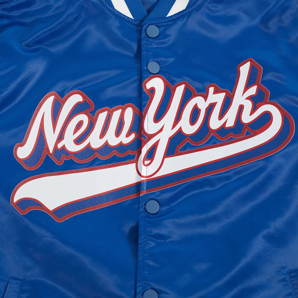 NFL NEW YORK GIANTS SCRIPT TAIL MEN'S SATIN JACKET (DODGER BLUE)