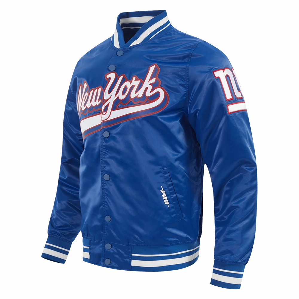 NFL NEW YORK GIANTS SCRIPT TAIL MEN'S SATIN JACKET (DODGER BLUE)