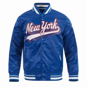 NFL NEW YORK GIANTS SCRIPT TAIL MEN'S SATIN JACKET (DODGER BLUE)